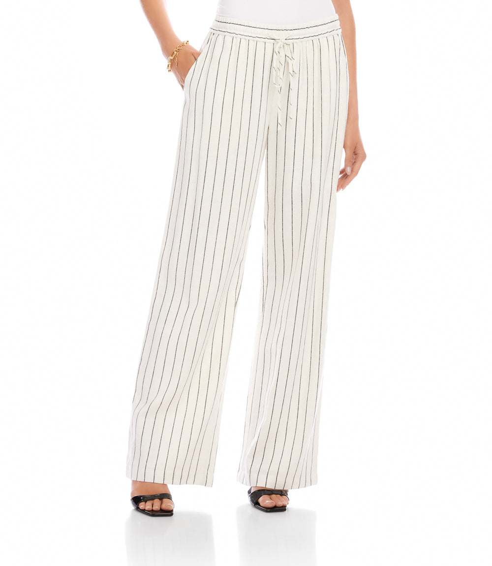 Linen Blend Stripe Drawstring Pants - Image 3