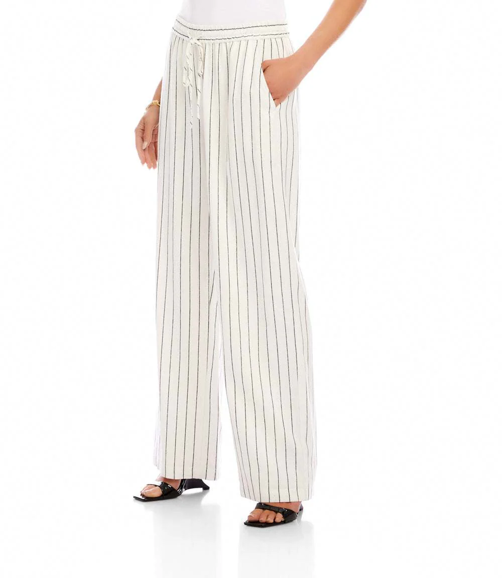 Linen Blend Stripe Drawstring Pants - Image 4