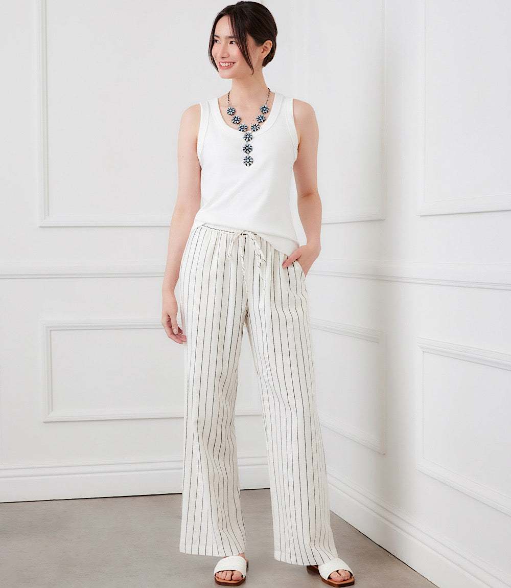 Linen Blend Stripe Drawstring Pants - Image 8