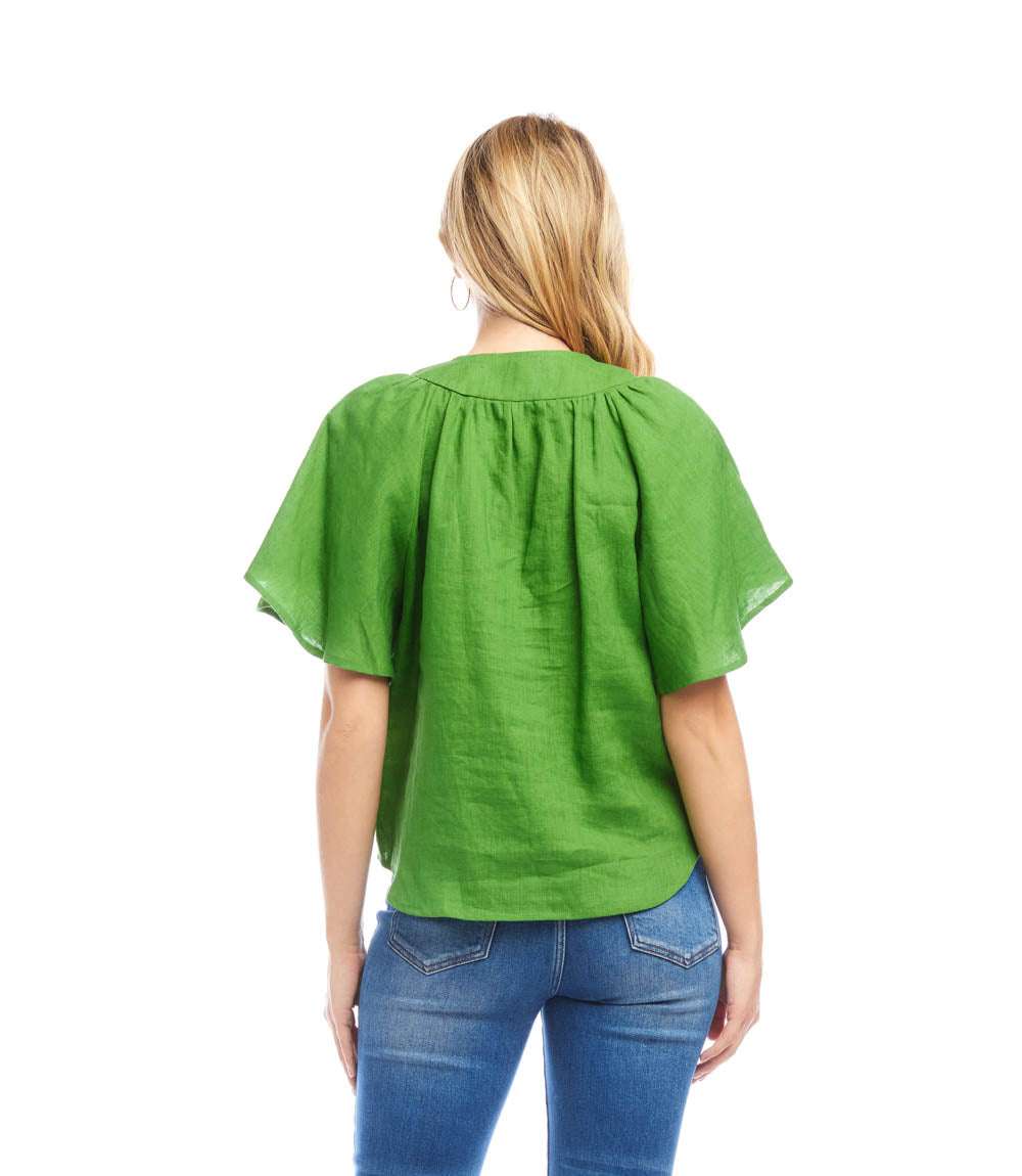 Linen Flutter Sleeve Top - Image 4