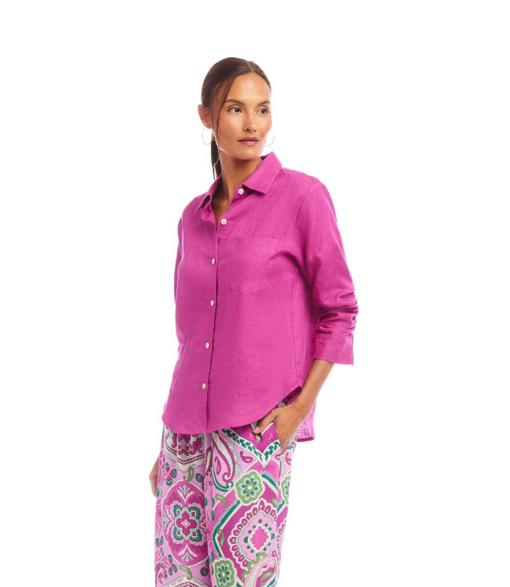 Linen Ruched Sleeve Shirt - Image 2