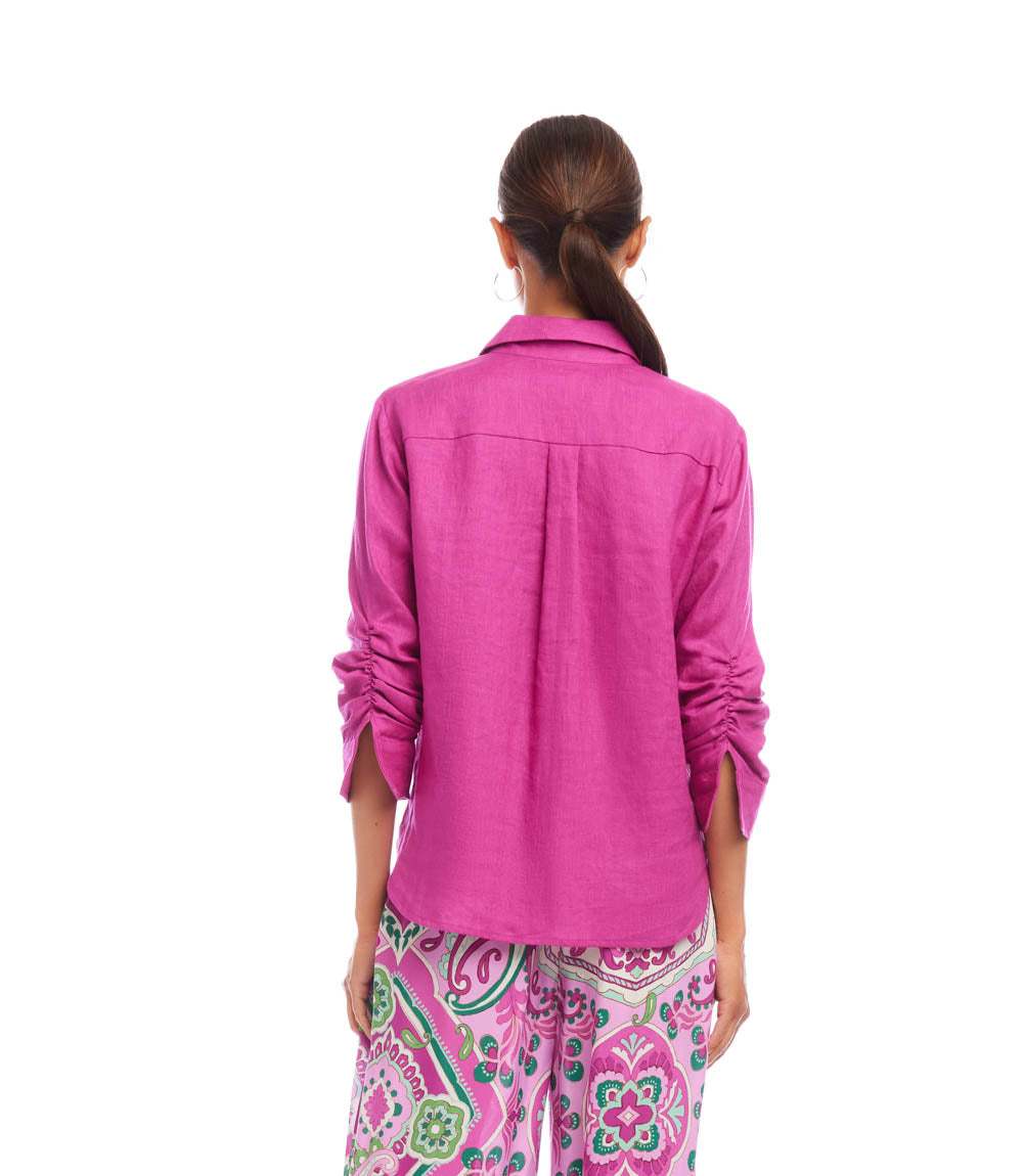 Linen Ruched Sleeve Shirt - Image 3