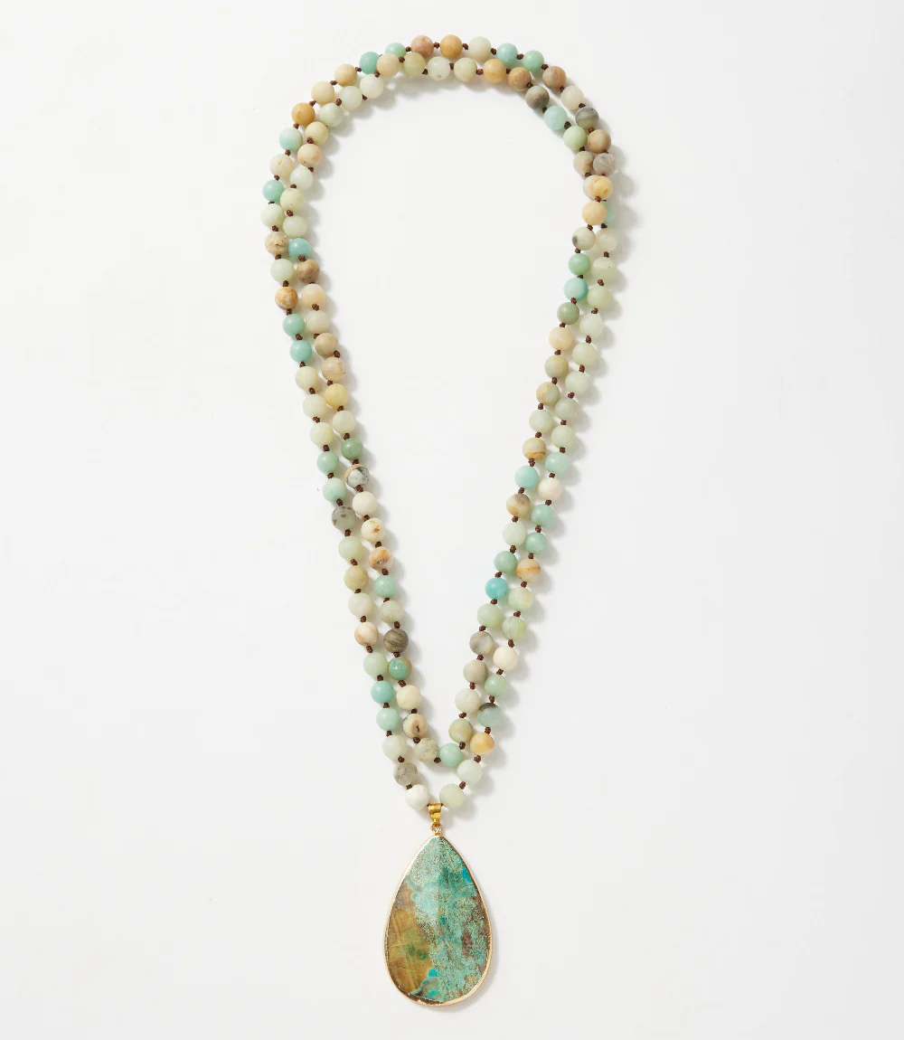 Long Beaded Amazonite Pendant Necklace - Image 3