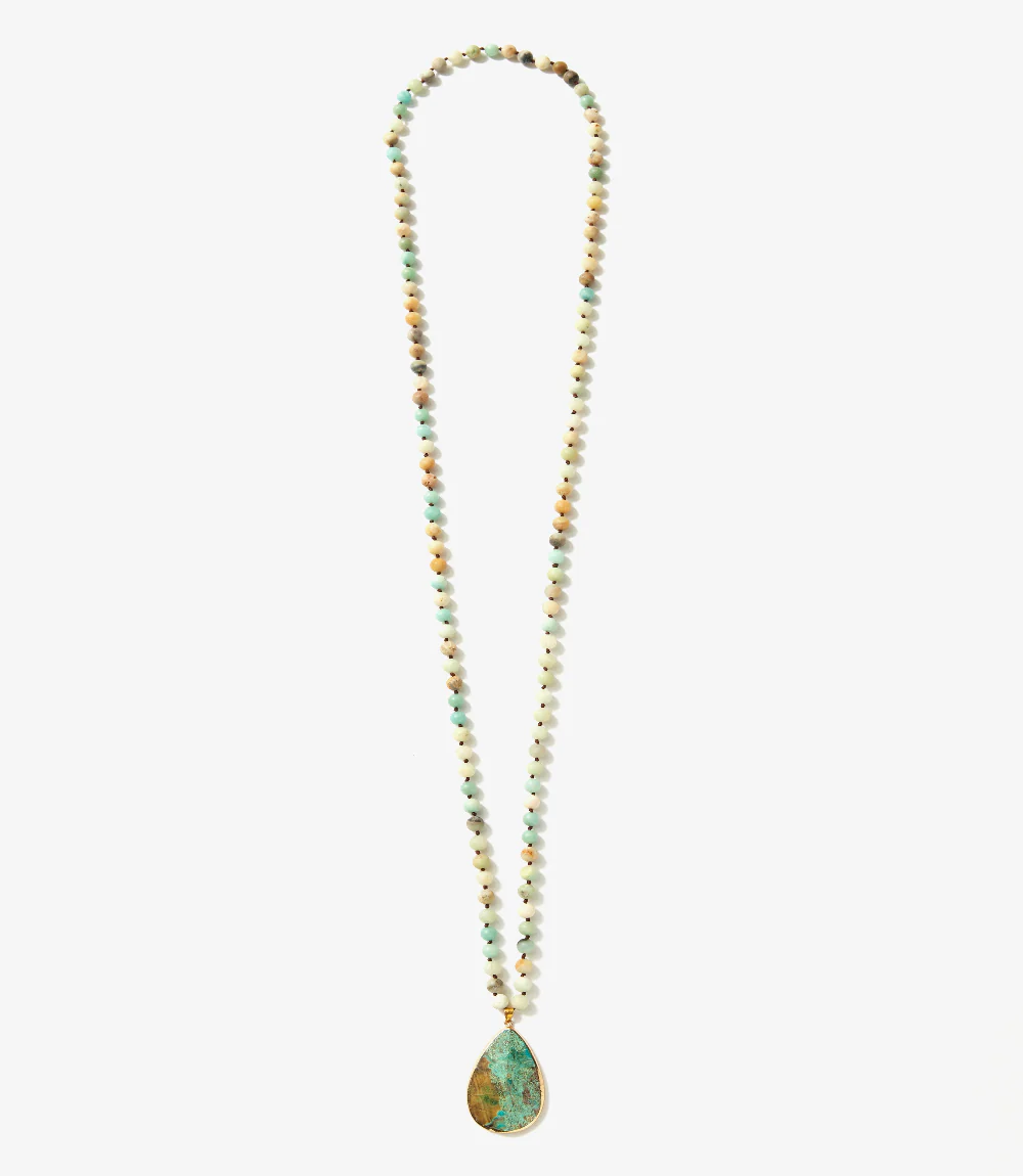 Long Beaded Amazonite Pendant Necklace - Image 4