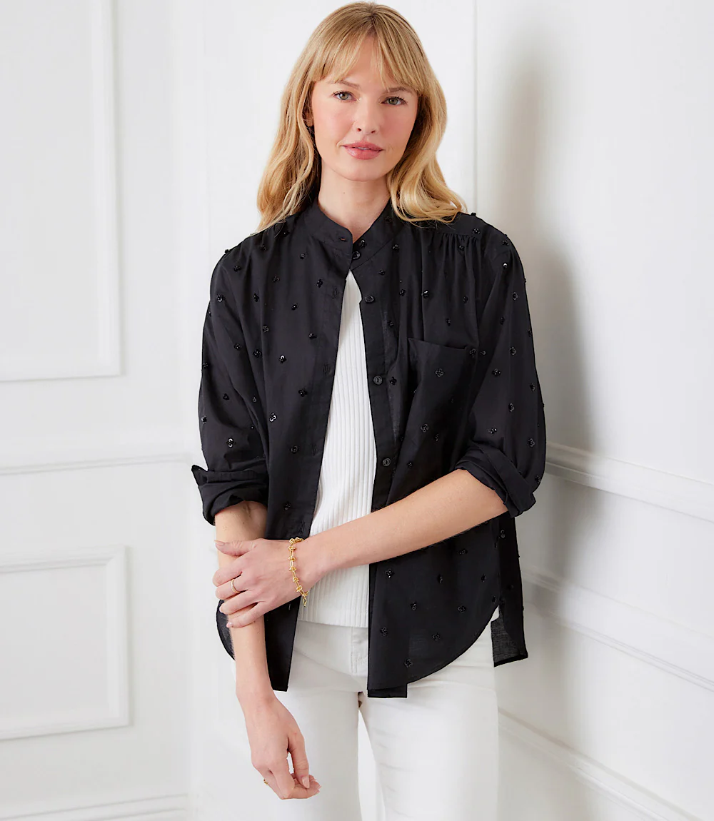 Long Sleeve Beaded Sequin Shirt