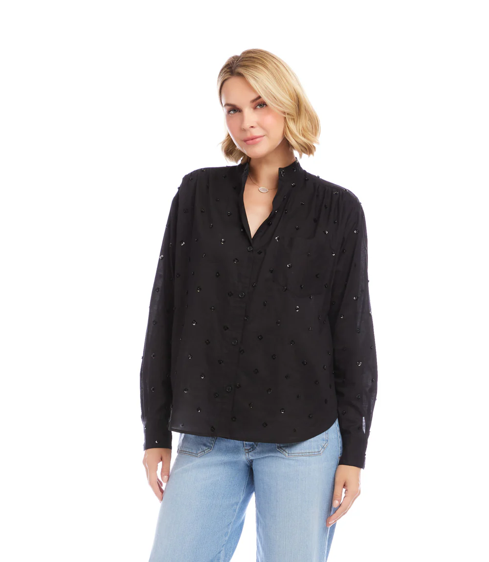 Long Sleeve Beaded Sequin Shirt - Image 3