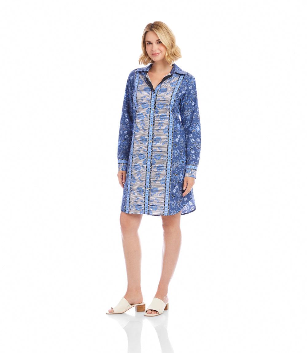 Long Sleeve Border Print Shirtdress - Image 3