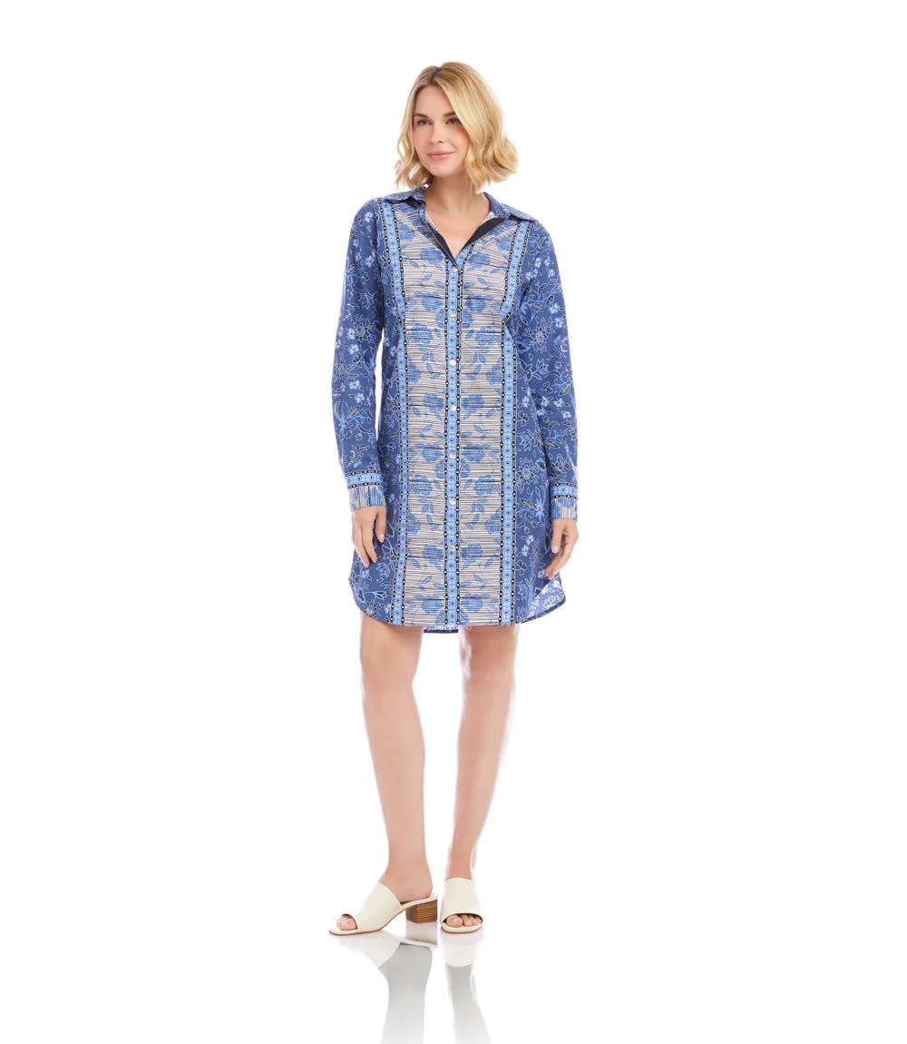 Long Sleeve Border Print Shirtdress - Image 4