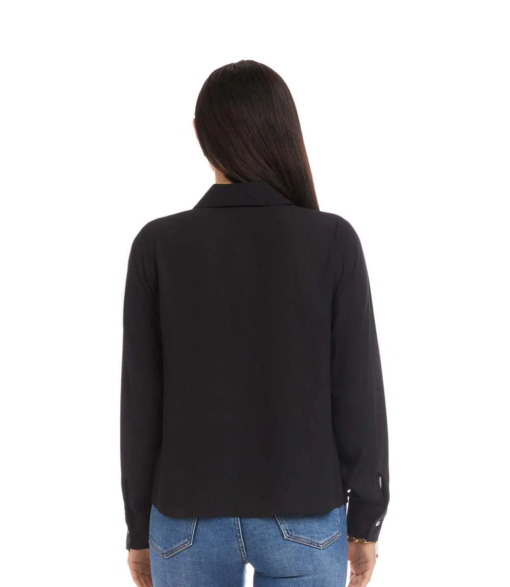 Long Sleeve Collared Cowl Neck Top - Image 3