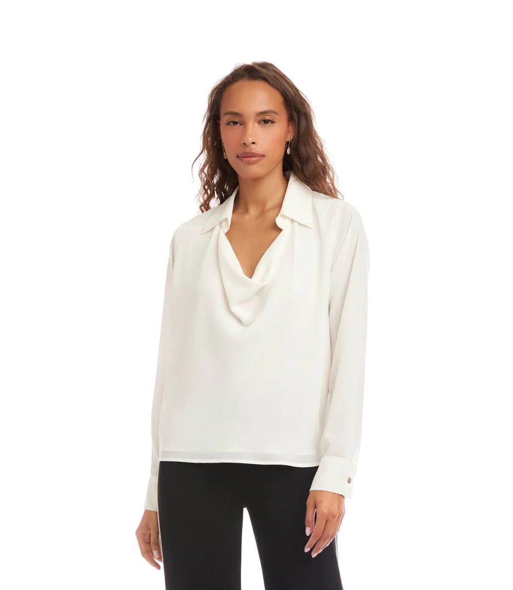 Long Sleeve Collared Cowl Neck Top - Image 2