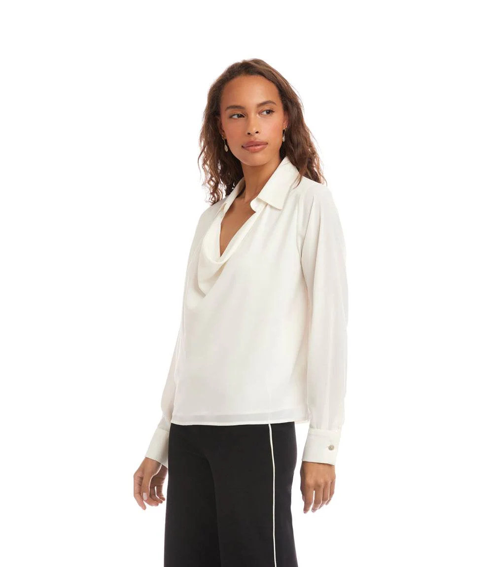 Long Sleeve Collared Cowl Neck Top - Image 3