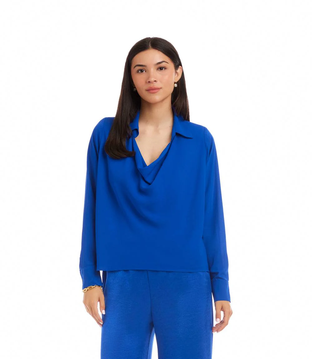 Long Sleeve Collared Cowl Neck Top - Image 2