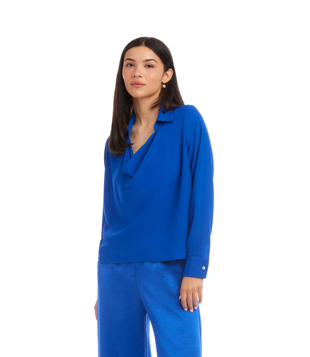 Long Sleeve Collared Cowl Neck Top - Image 3