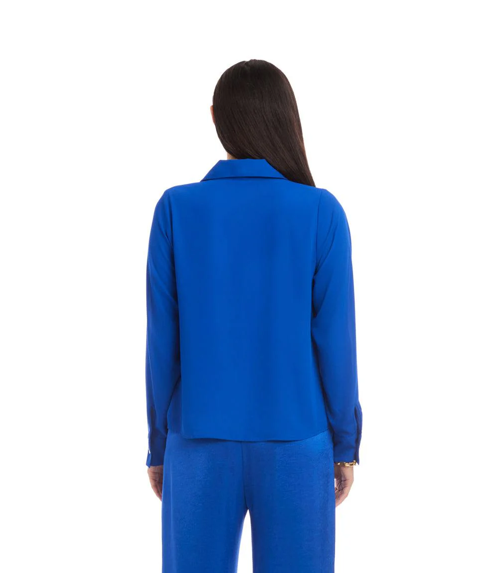 Long Sleeve Collared Cowl Neck Top - Image 4