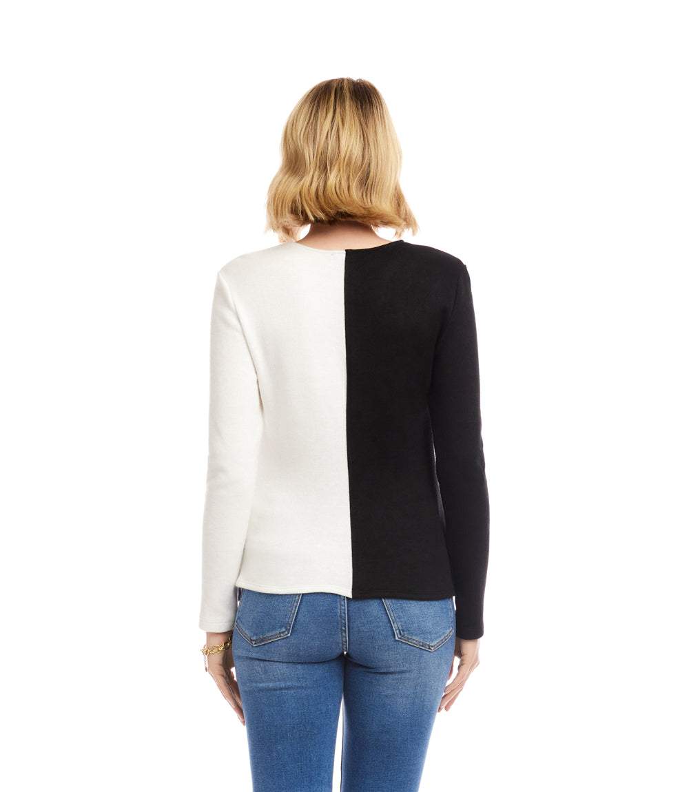 Long Sleeve Colorblock Satin Bow Top - Image 5