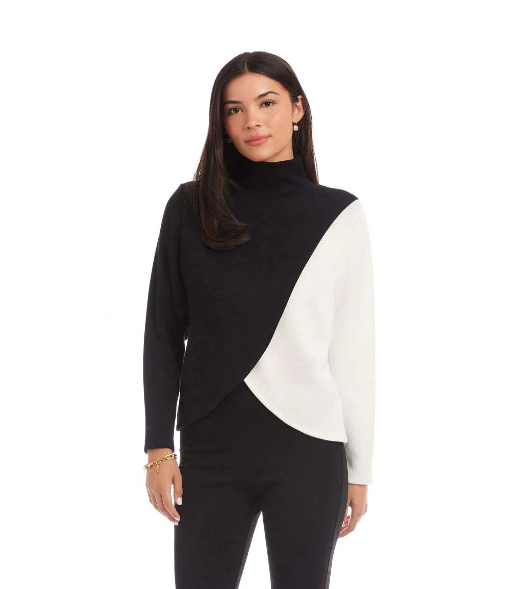 Long Sleeve Crossover Colorblock Top - Image 2