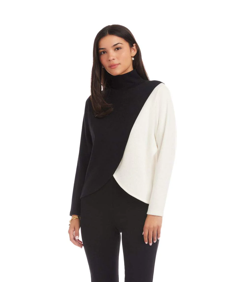 Long Sleeve Crossover Colorblock Top - Image 3