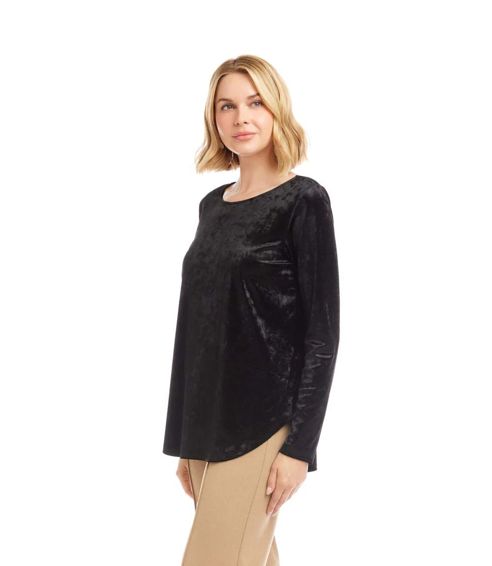 Long Sleeve Crushed Velvet Shirttail Top - Image 3