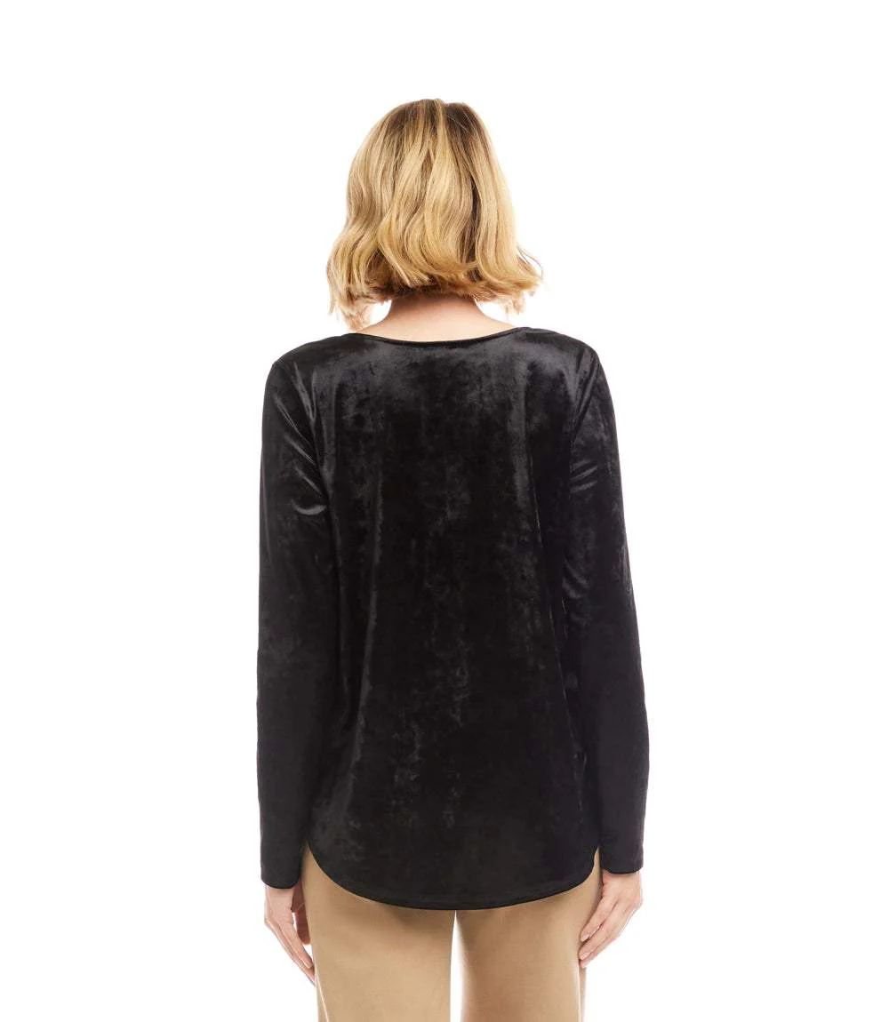 Long Sleeve Crushed Velvet Shirttail Top - Image 4