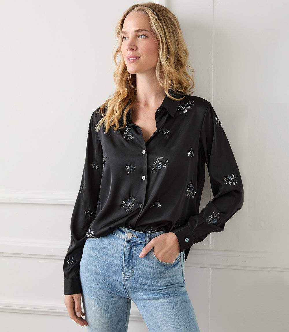 Long Sleeve Embellished Button-Up Shirt - Image 7