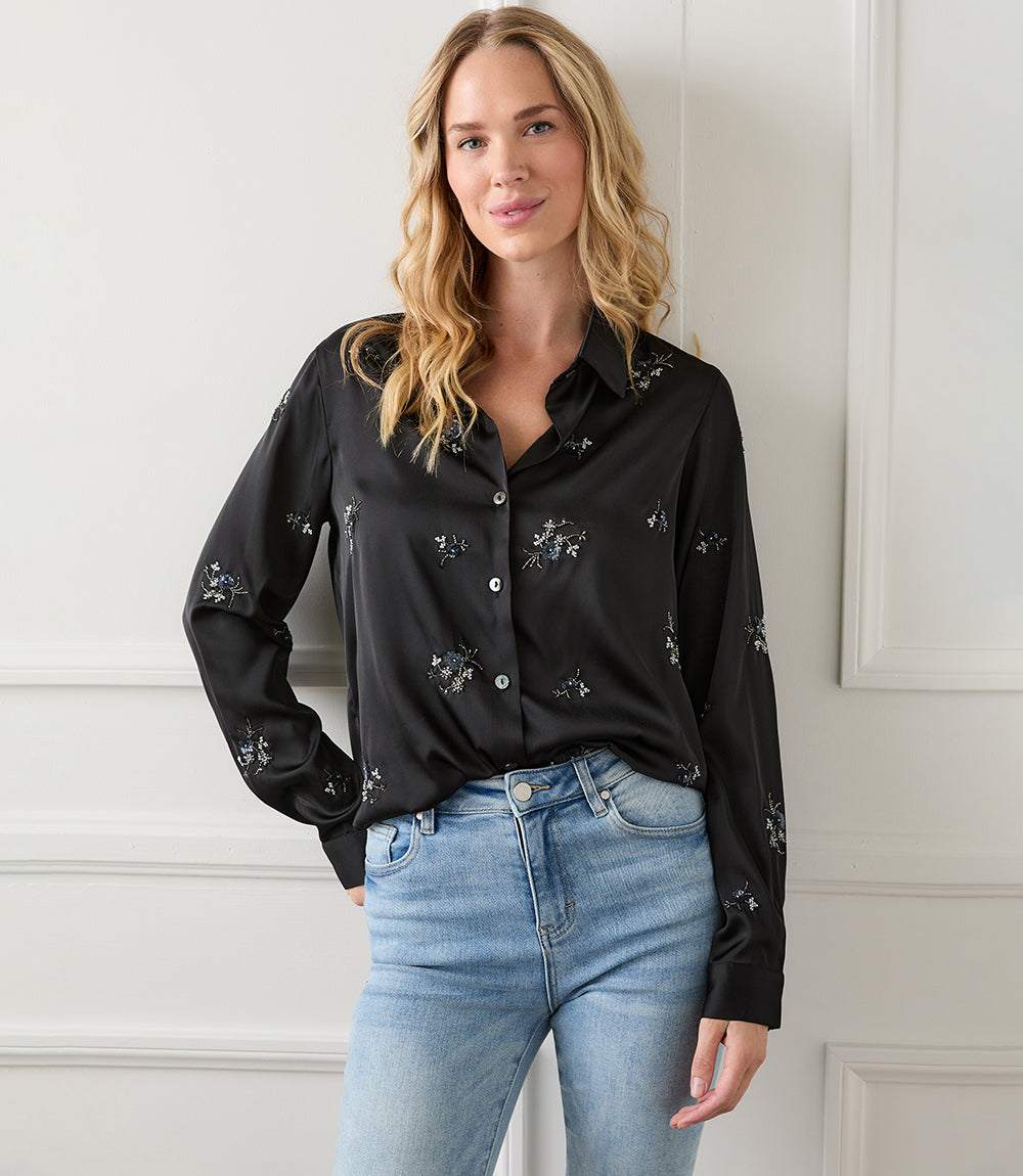 Long Sleeve Embellished Button-Up Shirt - Image 8