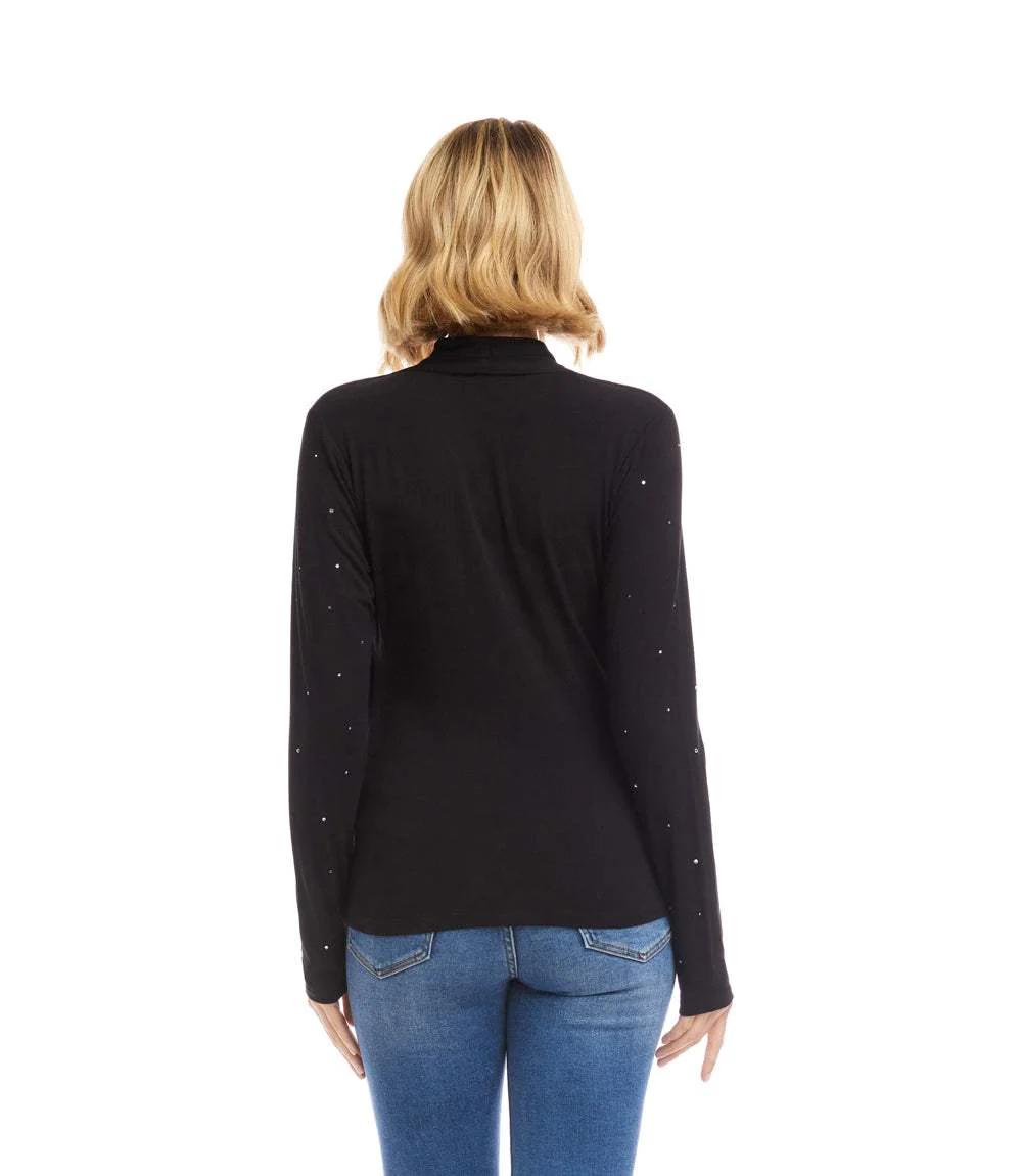 Long Sleeve Embellished Drape Front Crossover Top - Image 6