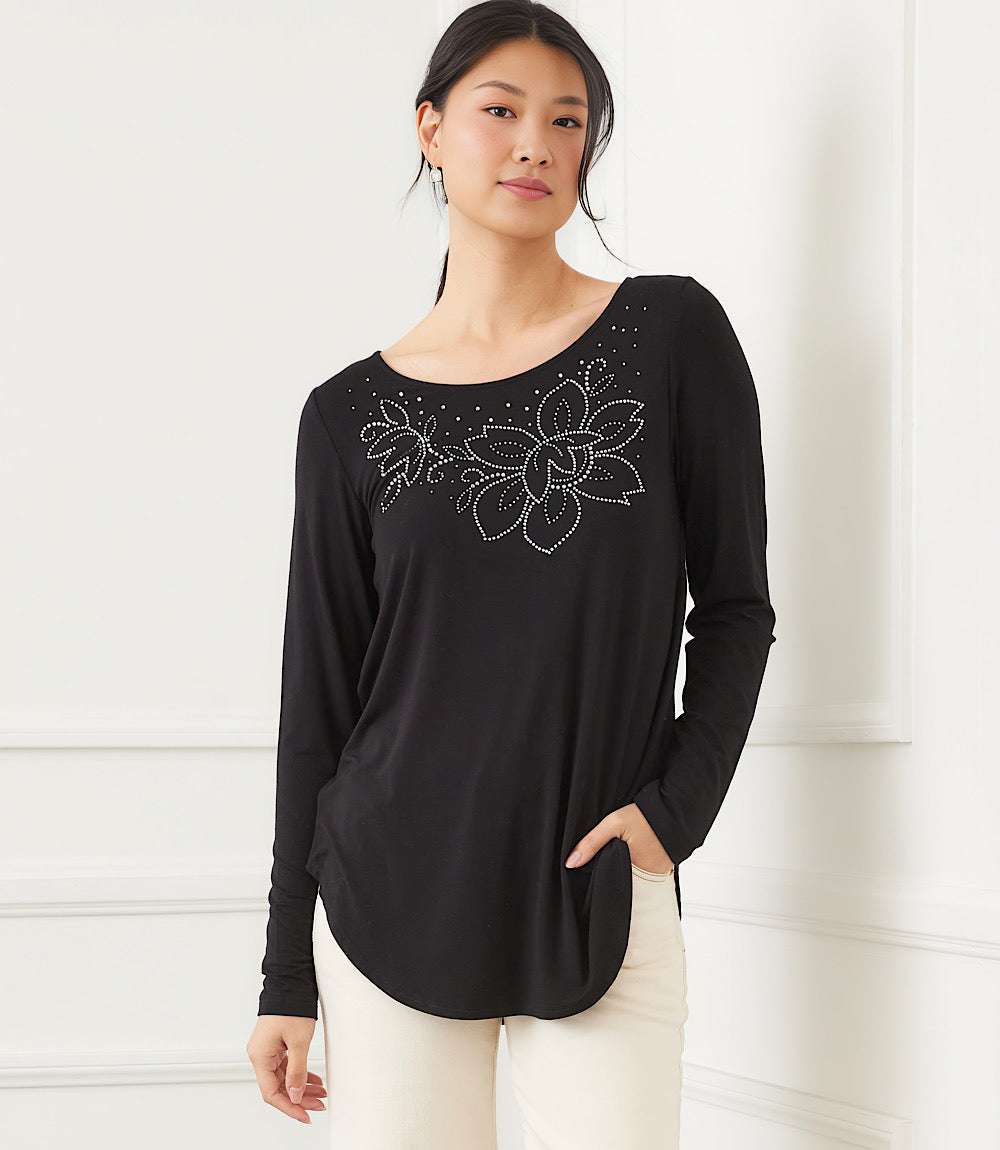 Long Sleeve Embellished Shirttail Top