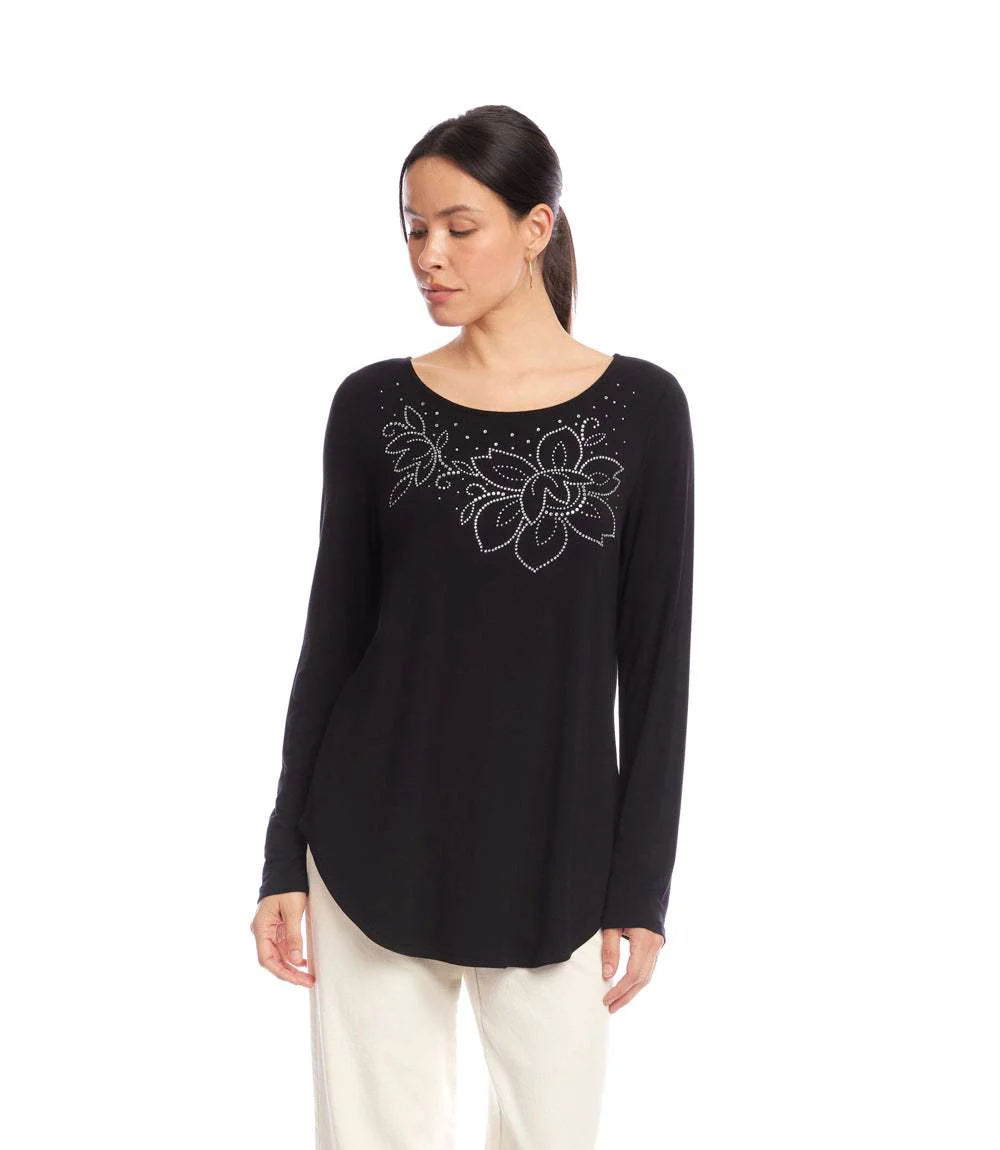 Long Sleeve Embellished Shirttail Top - Image 3
