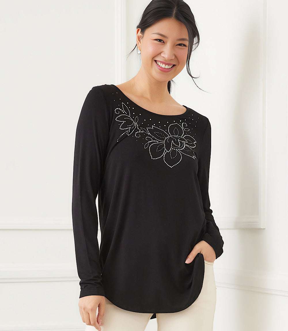 Long Sleeve Embellished Shirttail Top - Image 6