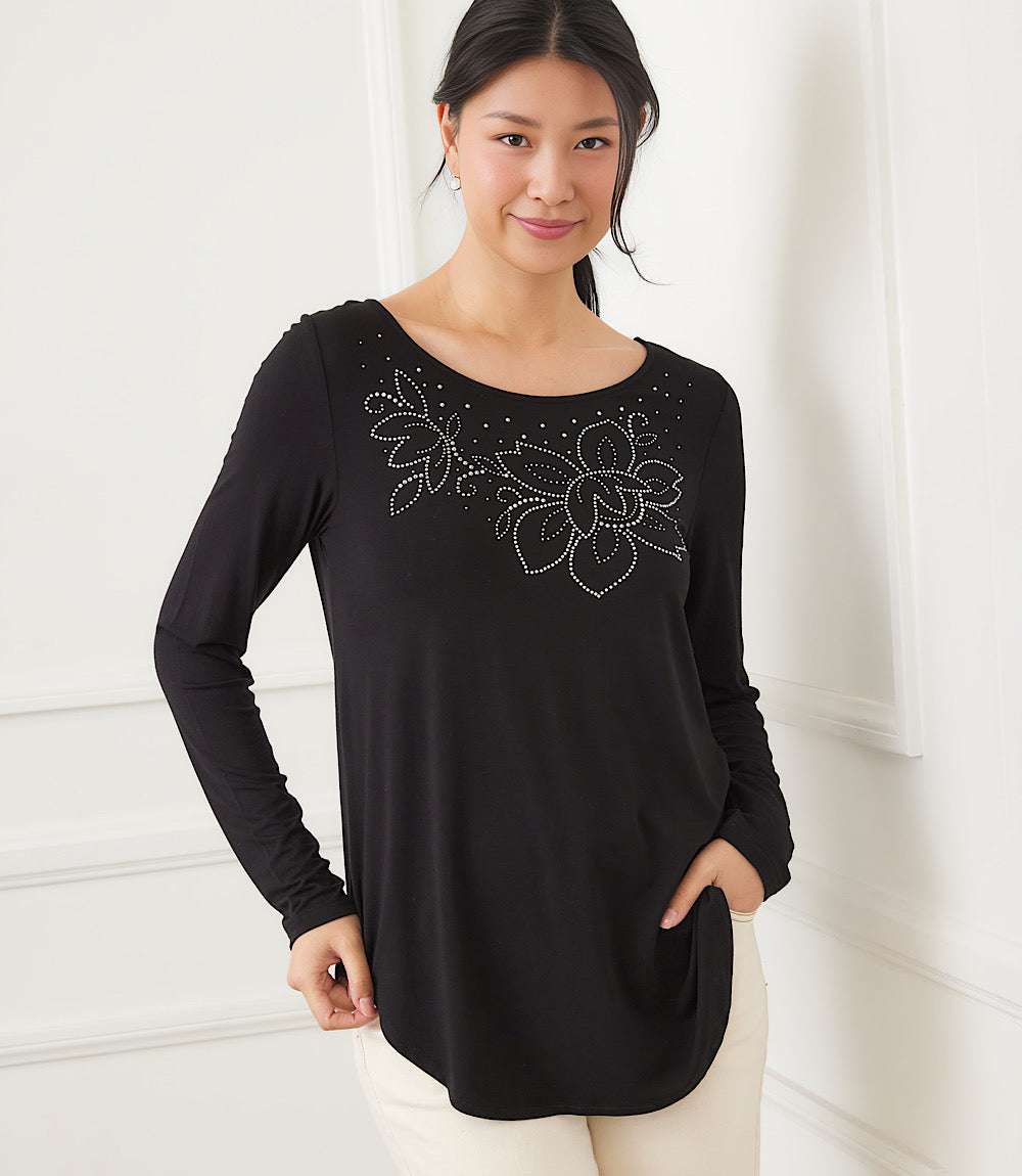 Long Sleeve Embellished Shirttail Top - Image 8