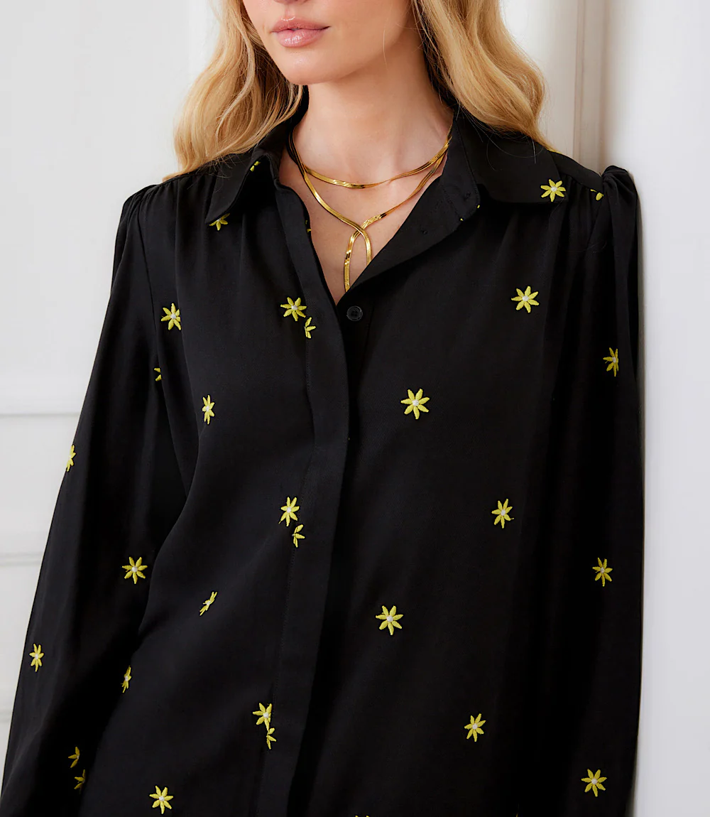 Long Sleeve Embroidered Ruffle Hem Dress - Image 6