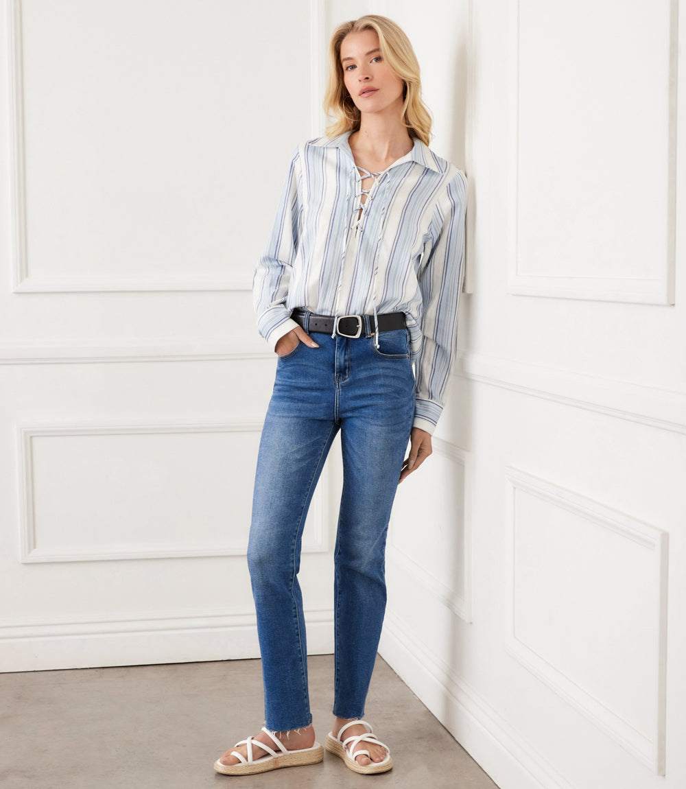 Long Sleeve Eyelet Lace Up Top - Image 6