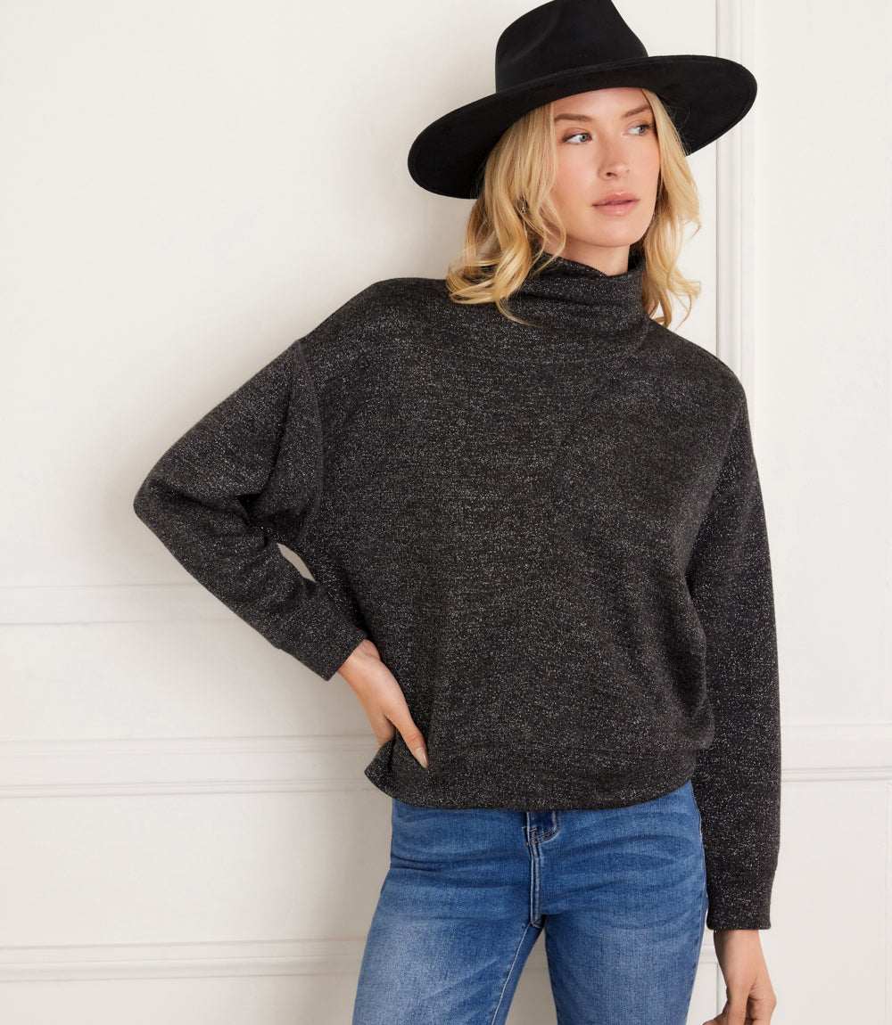 Long Sleeve Faux Wrap Turtleneck Top