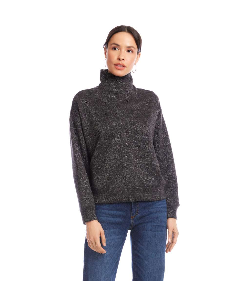 Long Sleeve Faux Wrap Turtleneck Top - Image 2