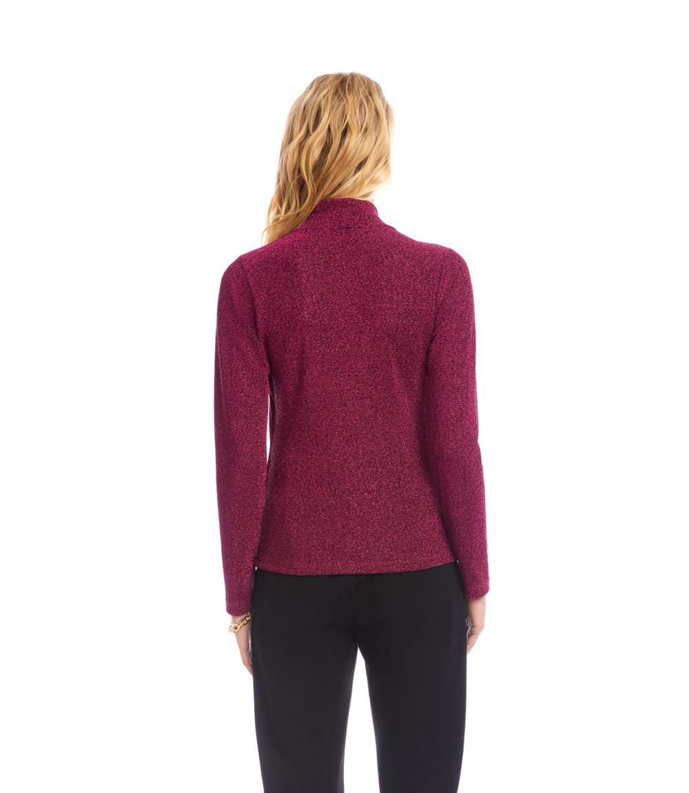 Long Sleeve Metallic Crossover Side-Shirred Top - Image 5