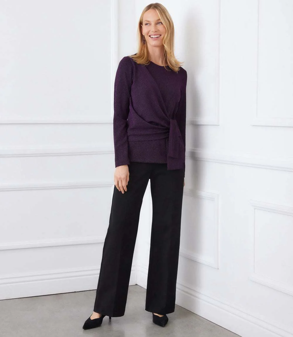 Long Sleeve Metallic Knit Side-Tie Top - Image 5