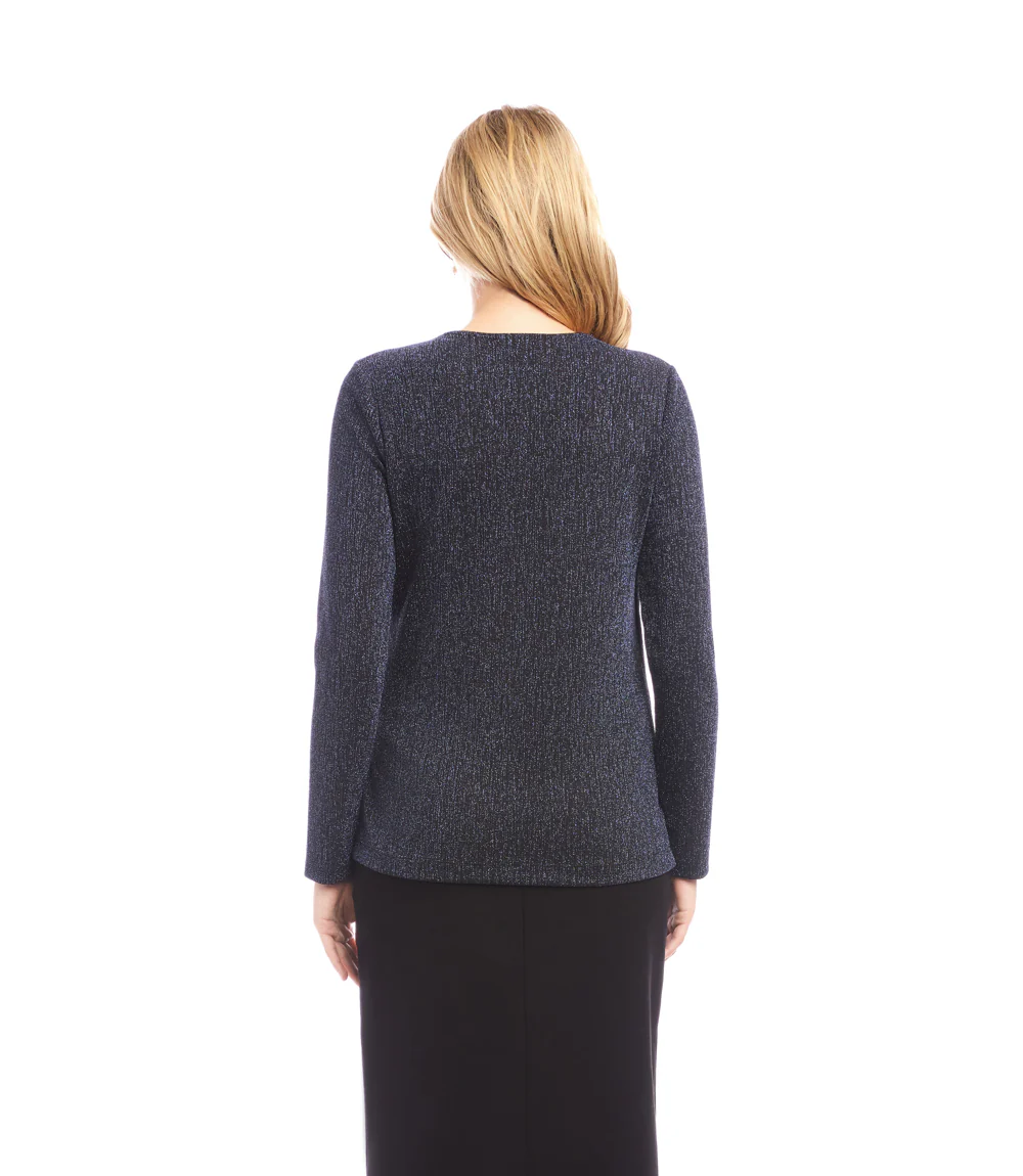 Long Sleeve Metallic Knit Side-Tie Top - Image 4