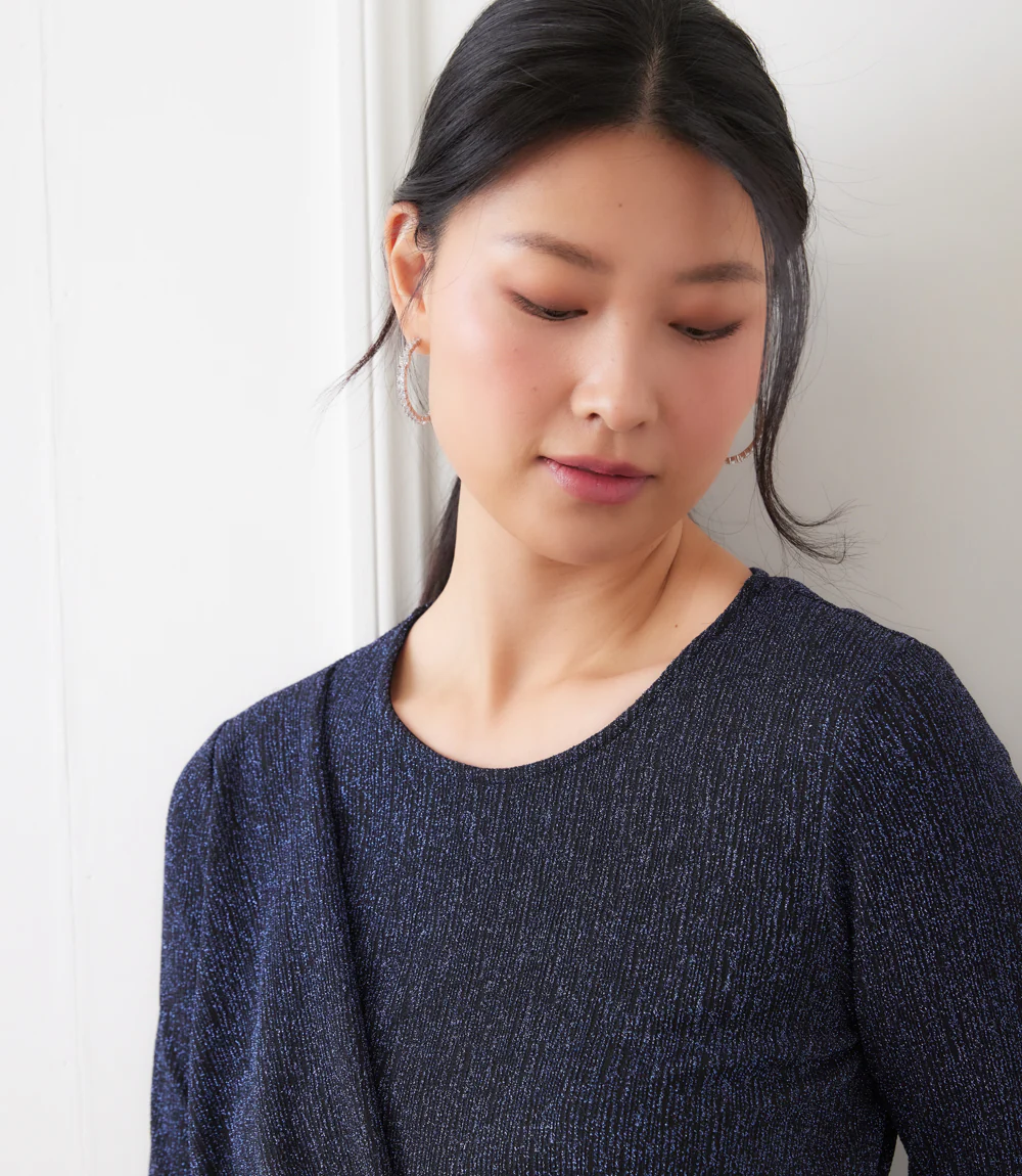 Long Sleeve Metallic Knit Side-Tie Top - Image 5