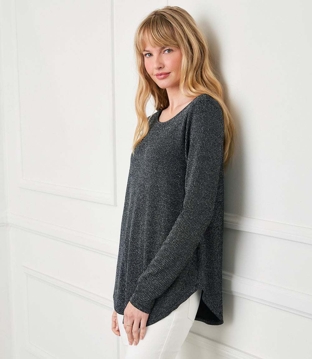 Long Sleeve Metallic Stripe Shirttail Top - Image 3