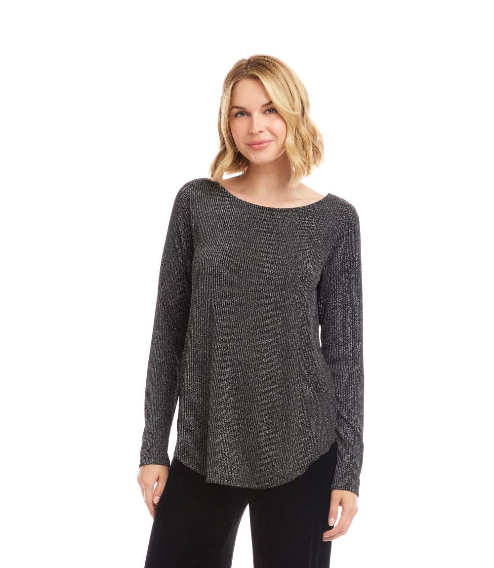 Long Sleeve Metallic Stripe Shirttail Top - Image 4