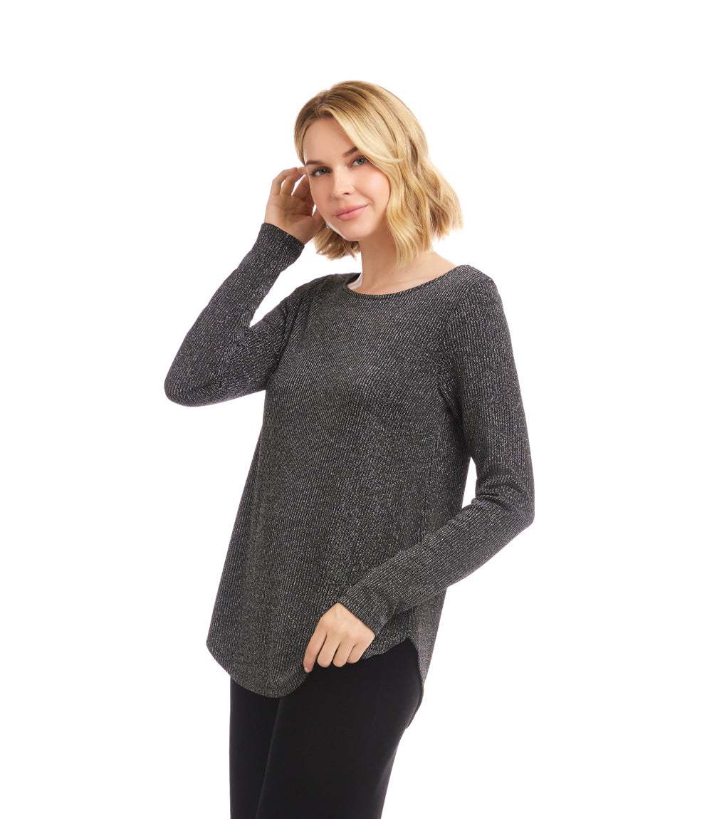 Long Sleeve Metallic Stripe Shirttail Top - Image 5