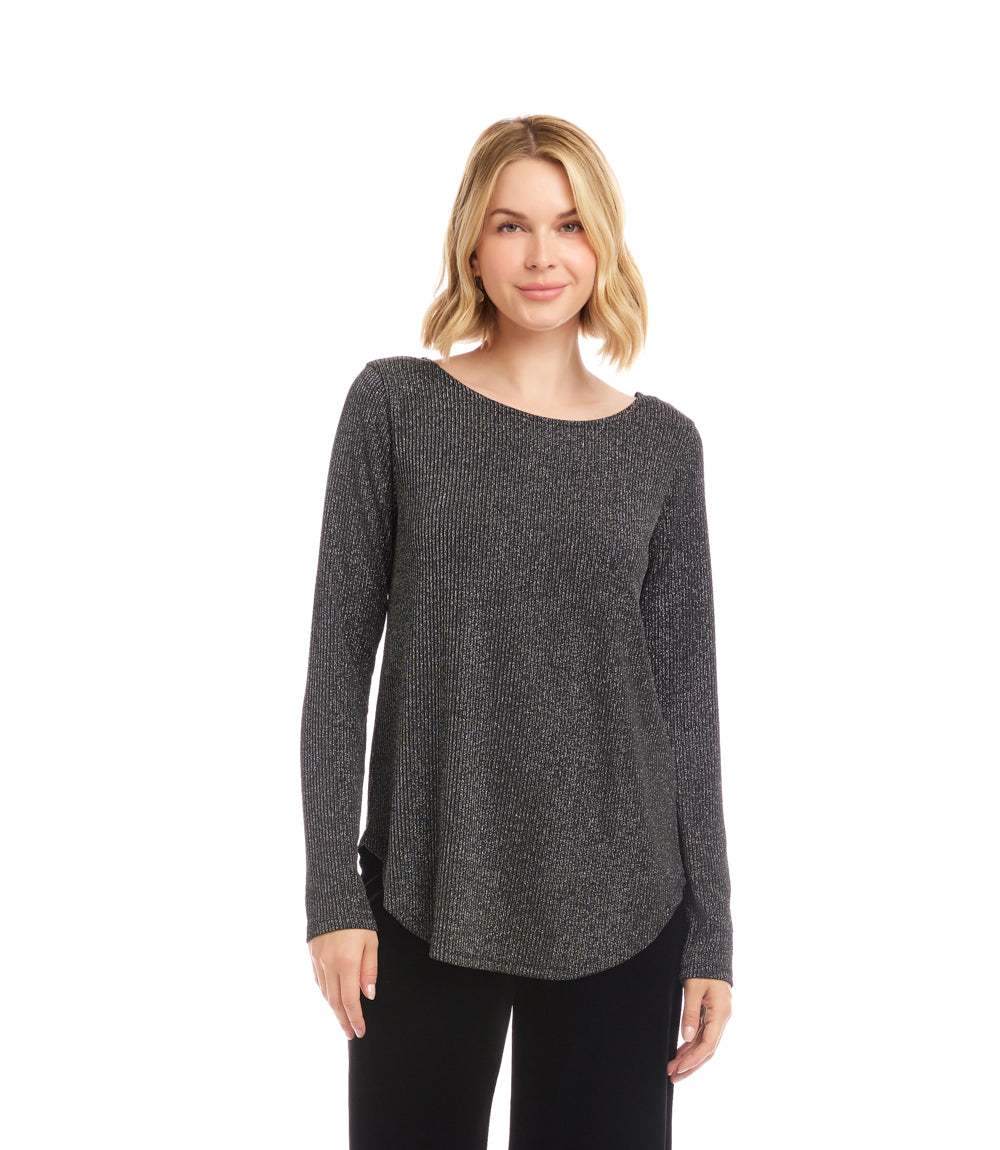 Long Sleeve Metallic Stripe Shirttail Top - Image 6