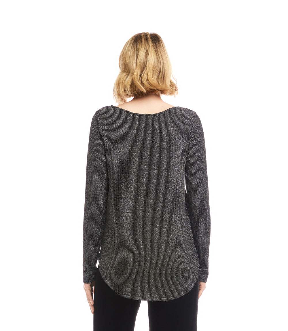Long Sleeve Metallic Stripe Shirttail Top - Image 7