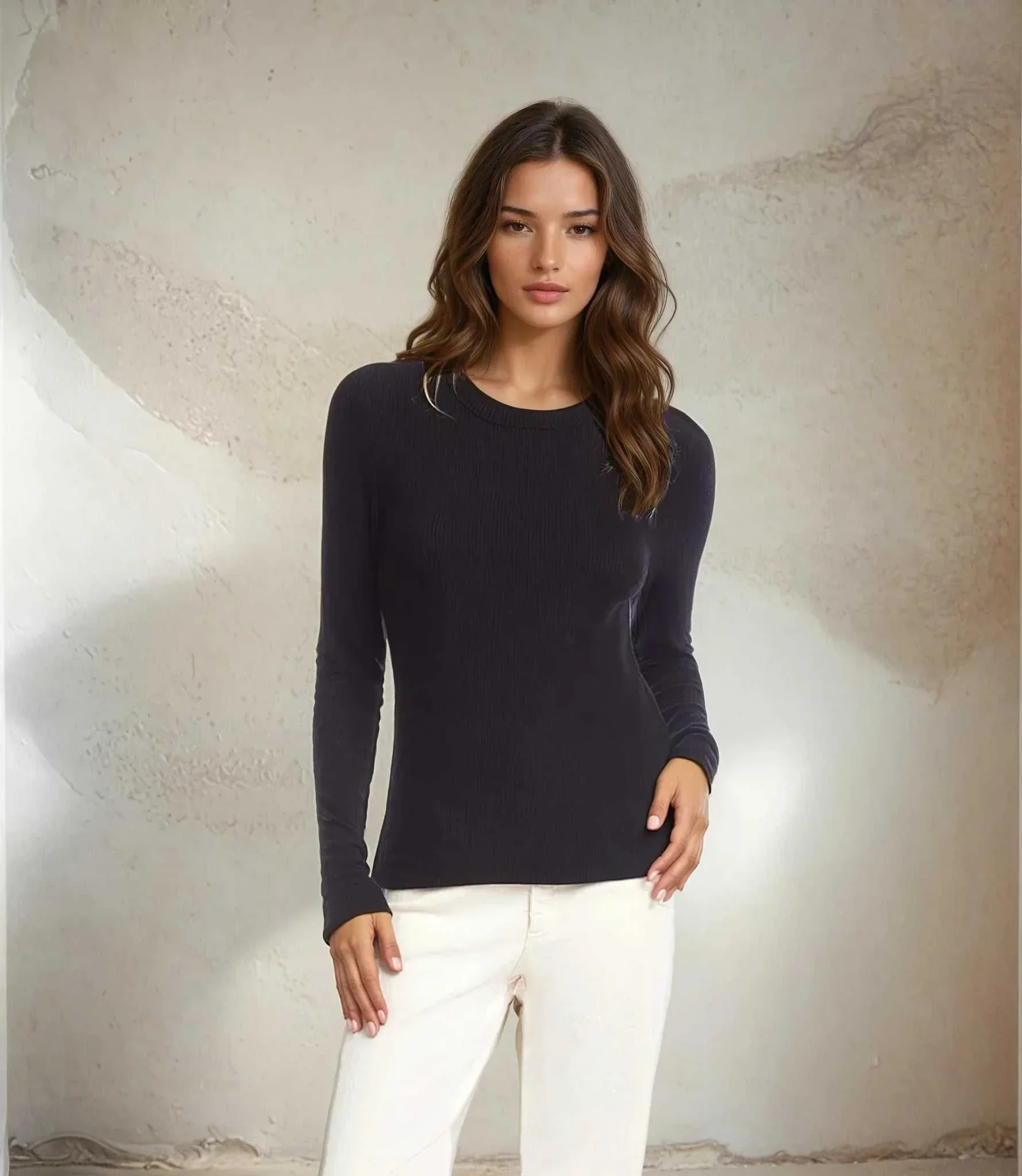 Long Sleeve Ribbed Crewneck Top