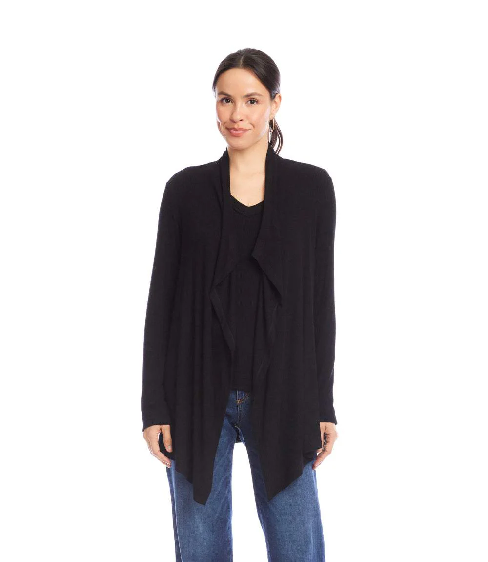 Long Sleeve Ribbed Drape Front Cardigan - Image 3