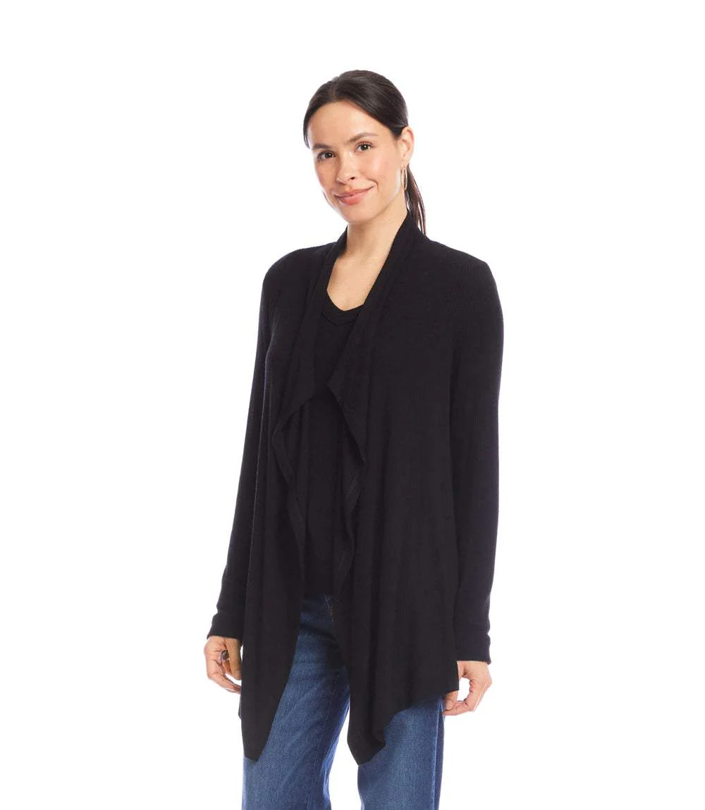 Long Sleeve Ribbed Drape Front Cardigan - Image 4