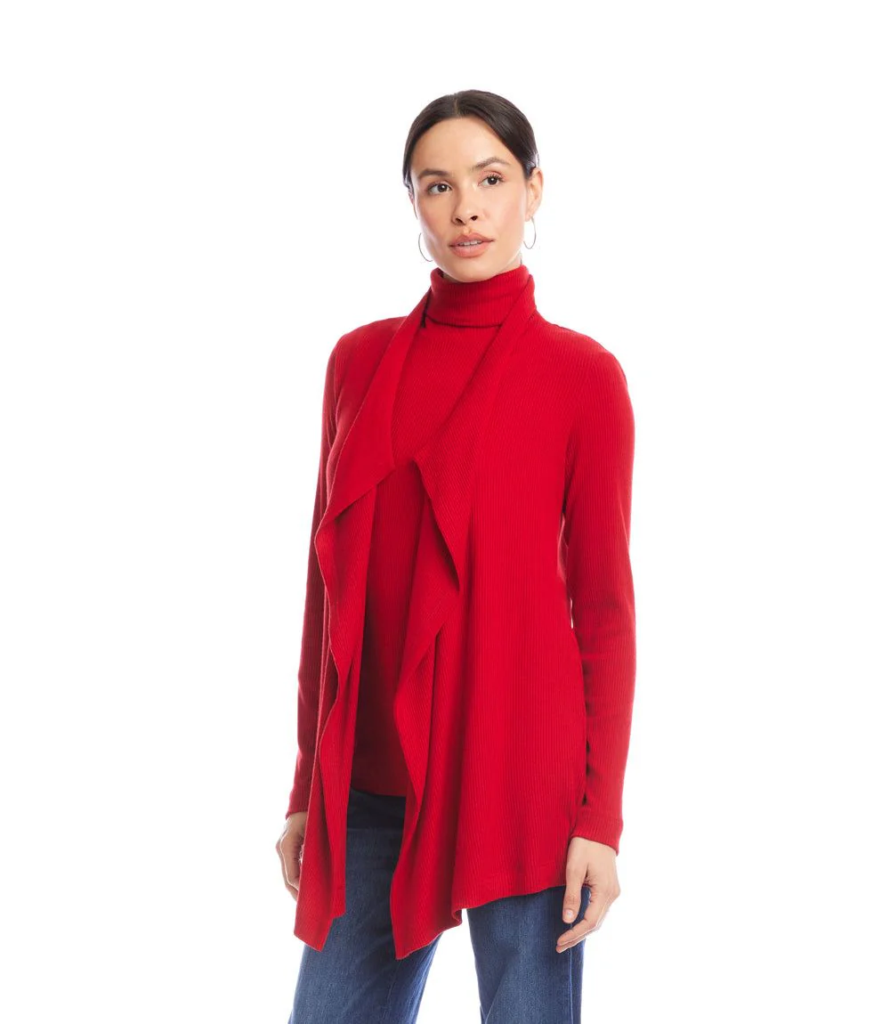 Long Sleeve Ribbed Drape Front Cardigan - Image 3