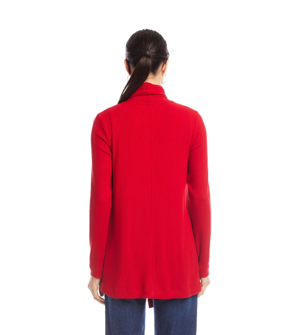 Long Sleeve Ribbed Drape Front Cardigan - Image 4