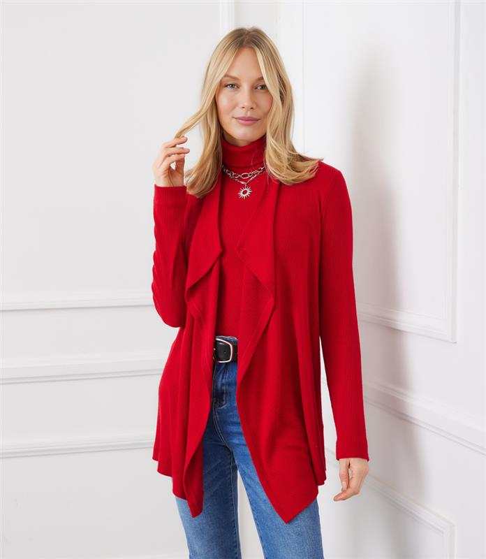 Long Sleeve Ribbed Drape Front Cardigan - Image 5