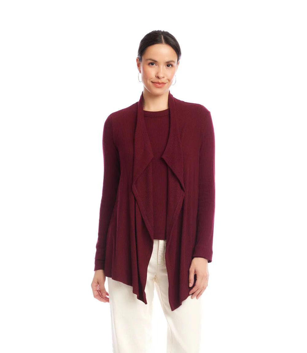 Long Sleeve Ribbed Drape Front Cardigan - Image 3
